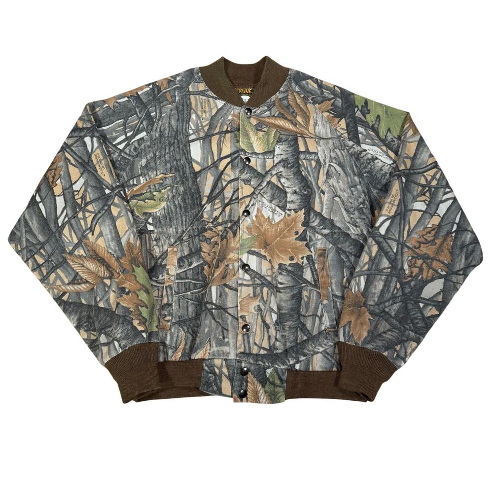 Vintage Camo Hunting Jacket XL Full Zip Woodland Leaf Print Made In USA